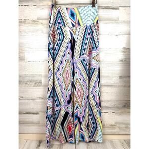 Arolina Womens M Multi Geometric Palazzo Pants Wide Leg Pull On Cozy